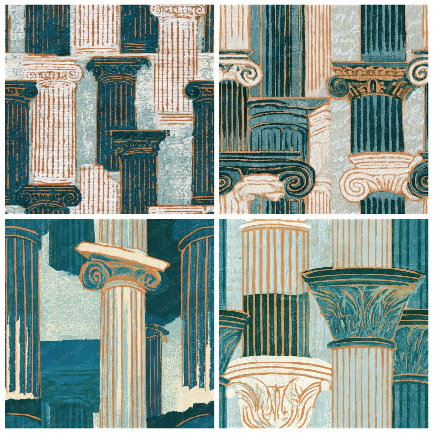 Ukiyo-e Ionic Columns Seafoam Seamless Digital Paper Pack (DDD013942)