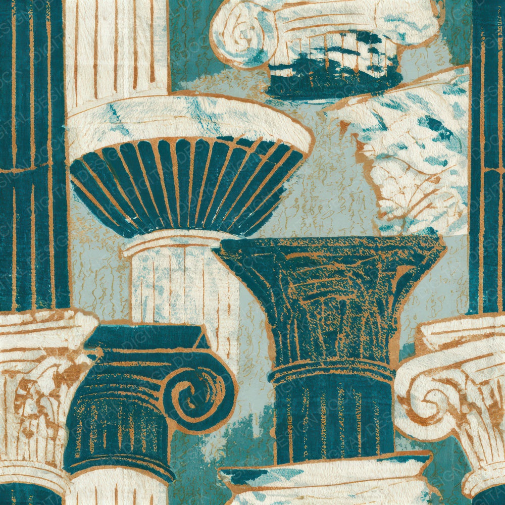 Ukiyo-e Ionic Columns Seafoam Seamless Digital Paper Pack (DDD013942)