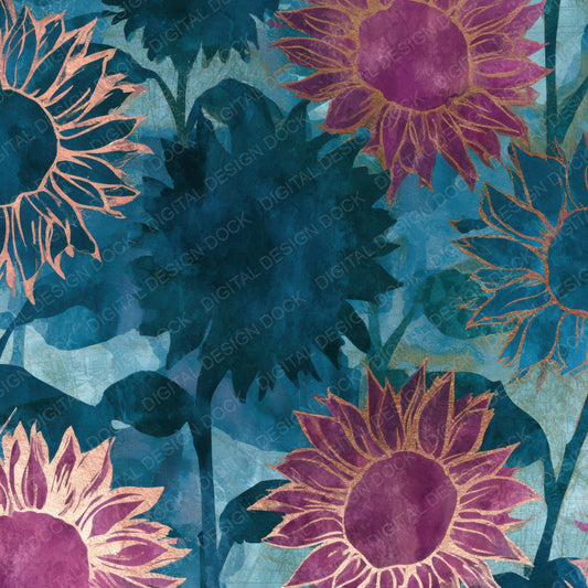 Watercolour Sunflower Teal Magenta Digital Paper Pack (DDD013943)