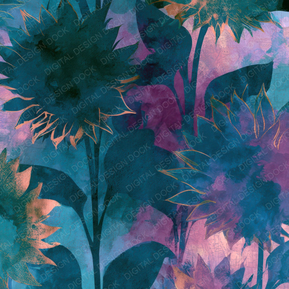 Watercolour Sunflower Teal Magenta Digital Paper Pack (DDD013943)