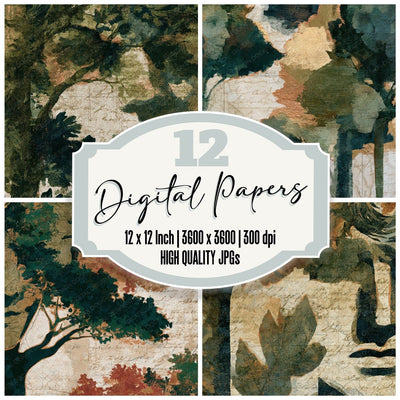 Antique Map Dryad Trees Moss Digital Paper Pack (DDD013945)