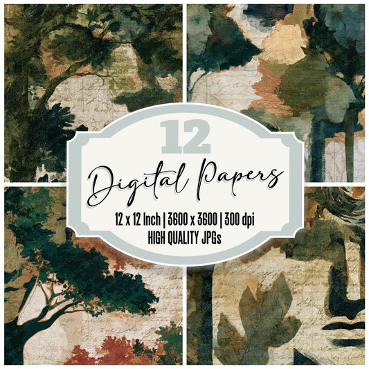 Antique Map Dryad Trees Moss Digital Paper Pack (DDD013945)