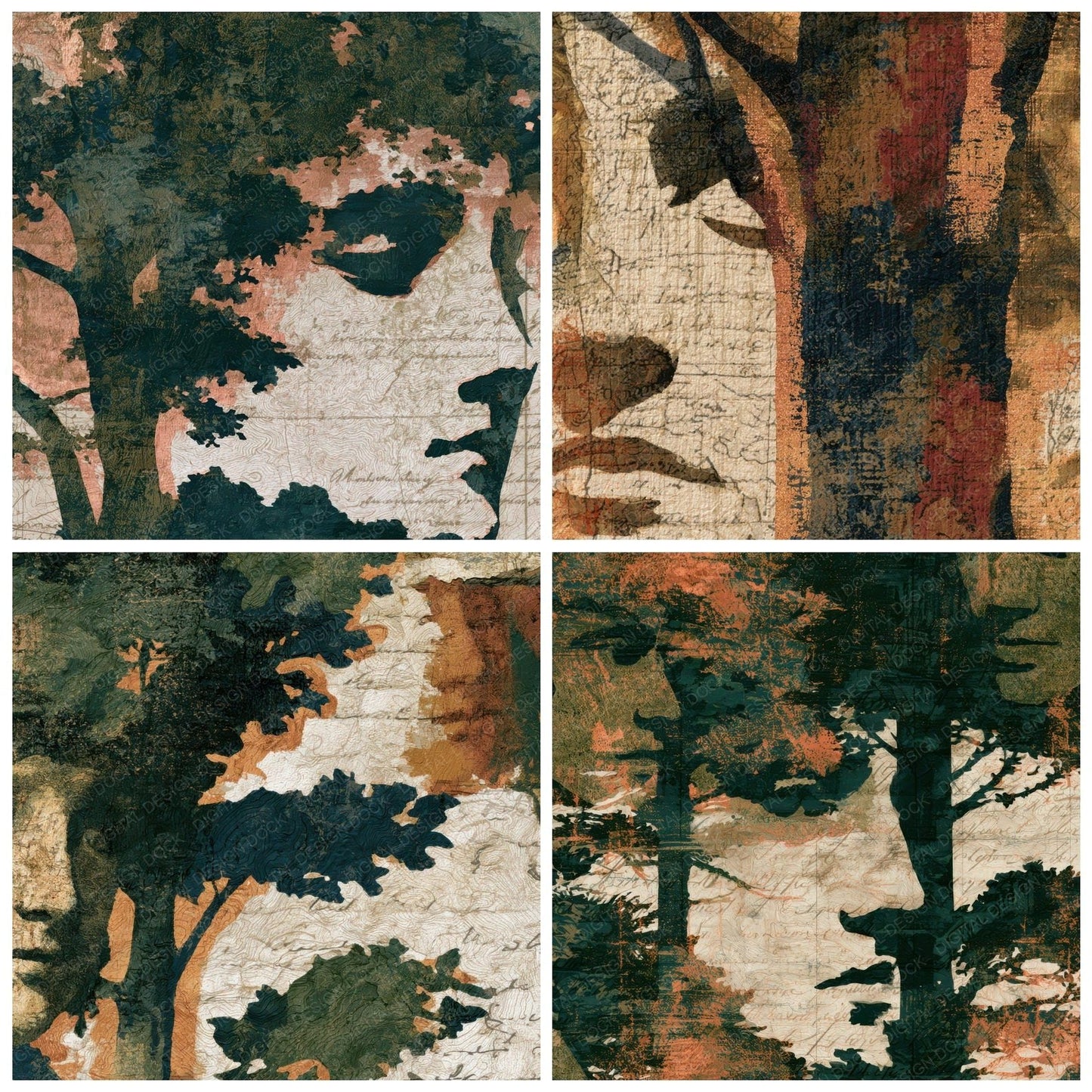 Antique Map Dryad Trees Moss Digital Paper Pack (DDD013945)