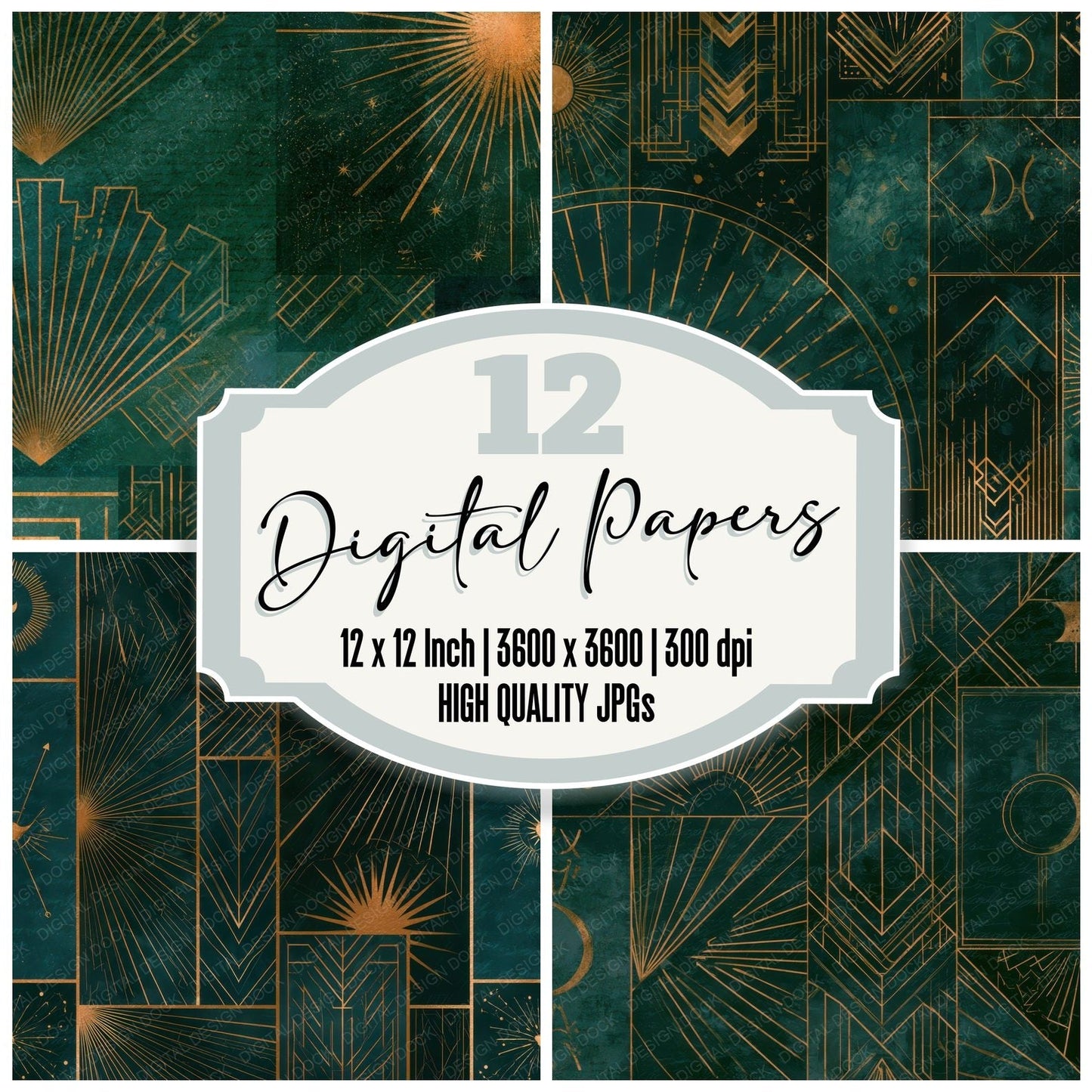 Art Deco Tarot Jade Copper Digital Paper Pack (DDD013946)