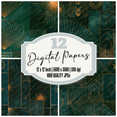 Art Deco Tarot Jade Copper Digital Paper Pack (DDD013946)