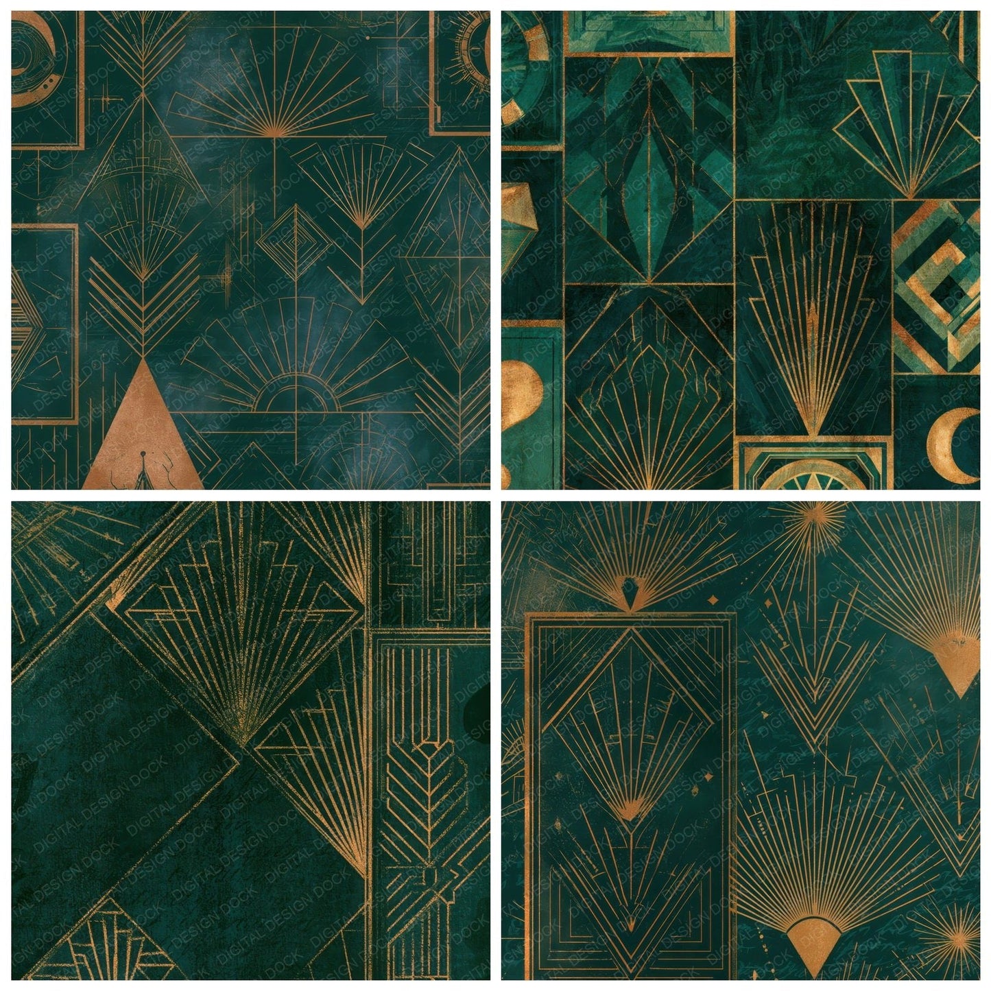 Art Deco Tarot Jade Copper Digital Paper Pack (DDD013946)