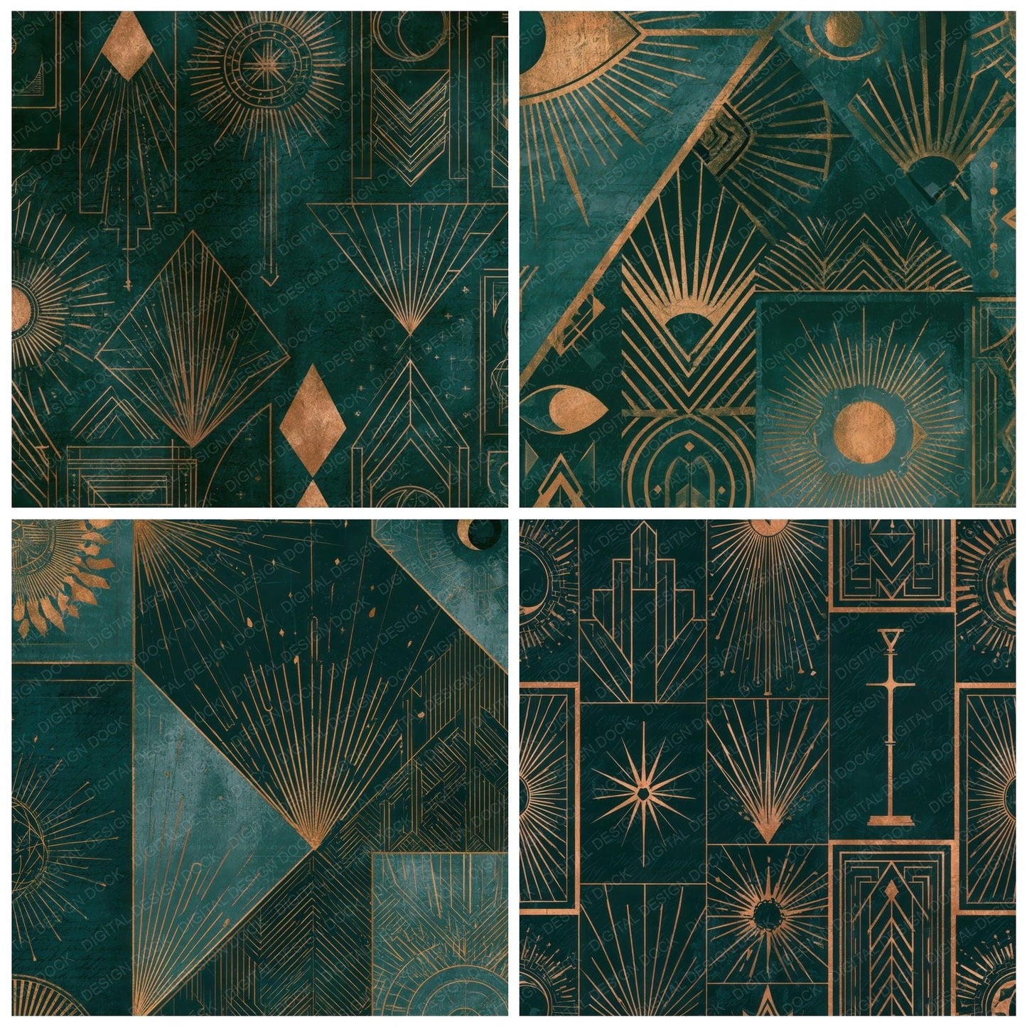 Art Deco Tarot Jade Copper Digital Paper Pack (DDD013946)