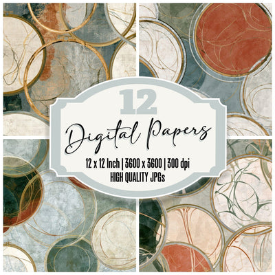 Art Nouveau Embroidery Hoops Rust Moss Digital Paper Pack (DDD013947)