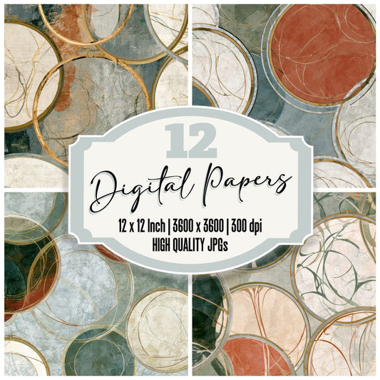 Art Nouveau Embroidery Hoops Rust Moss Digital Paper Pack (DDD013947)
