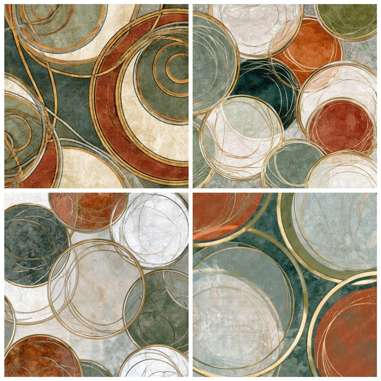 Art Nouveau Embroidery Hoops Rust Moss Digital Paper Pack (DDD013947)