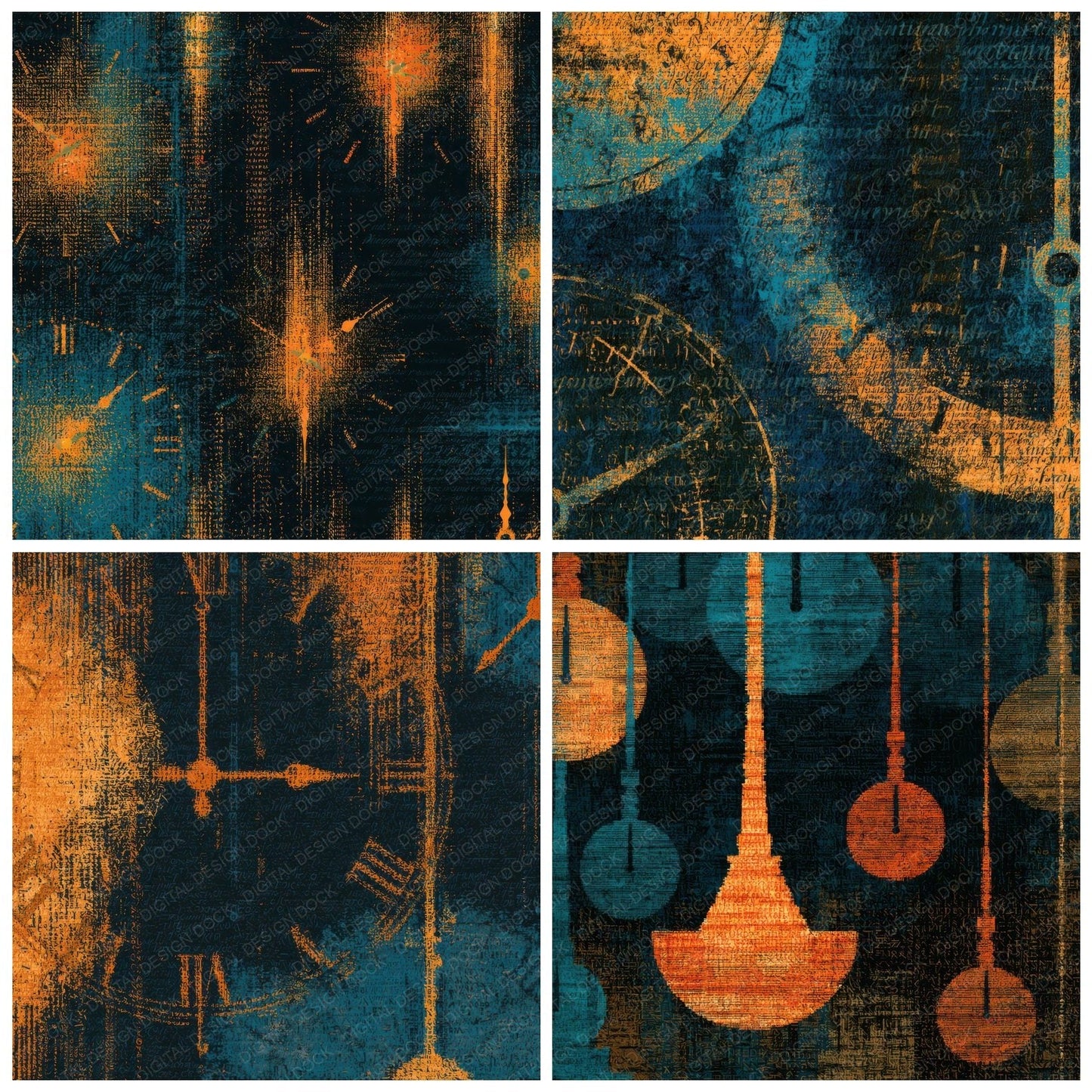 ASCII Pendulum Clocks Tangerine Turquoise Digital Paper Pack (DDD013948)