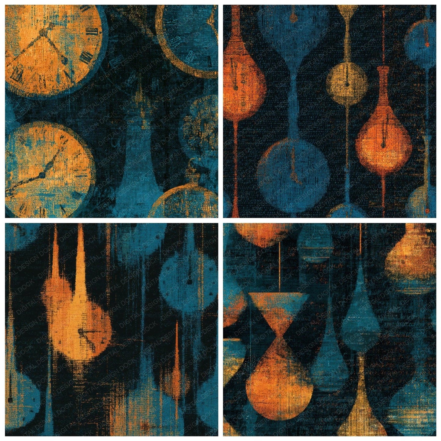 ASCII Pendulum Clocks Tangerine Turquoise Digital Paper Pack (DDD013948)