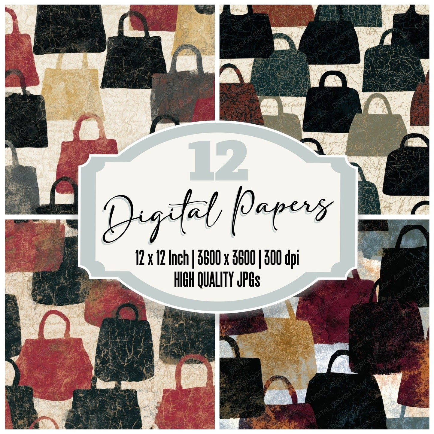 Batik Handbags Oxblood Bone Digital Paper Pack (DDD013949)