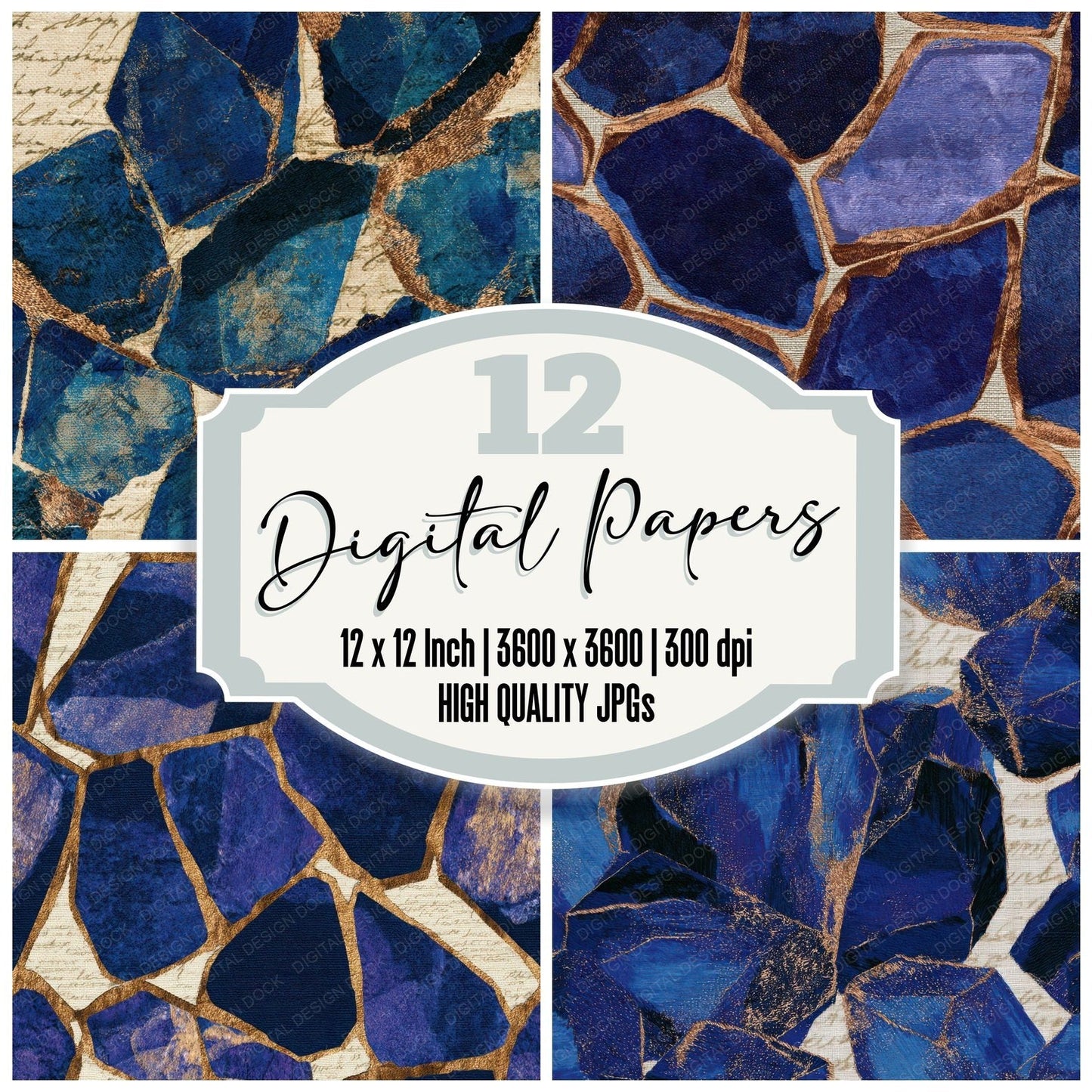 Embroidery Rose Quartz Indigo Ivory Digital Paper Pack (DDD013950)