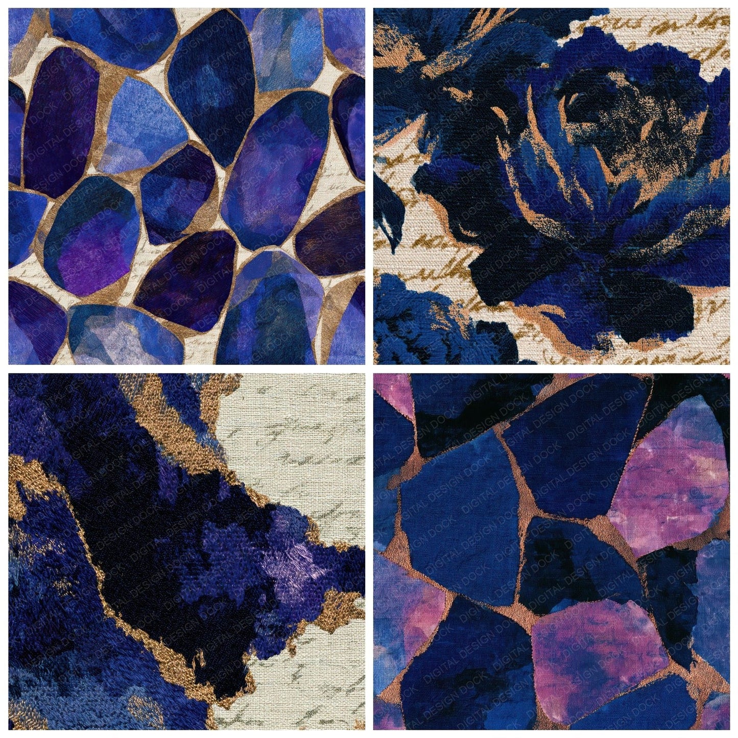 Embroidery Rose Quartz Indigo Ivory Digital Paper Pack (DDD013950)