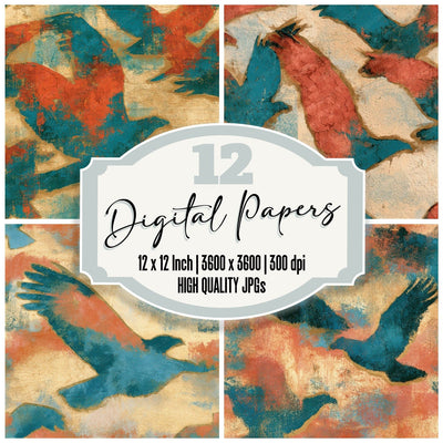 Impressionist Eagle Coral Turquoise Seamless Digital Paper Pack (DDD013952)