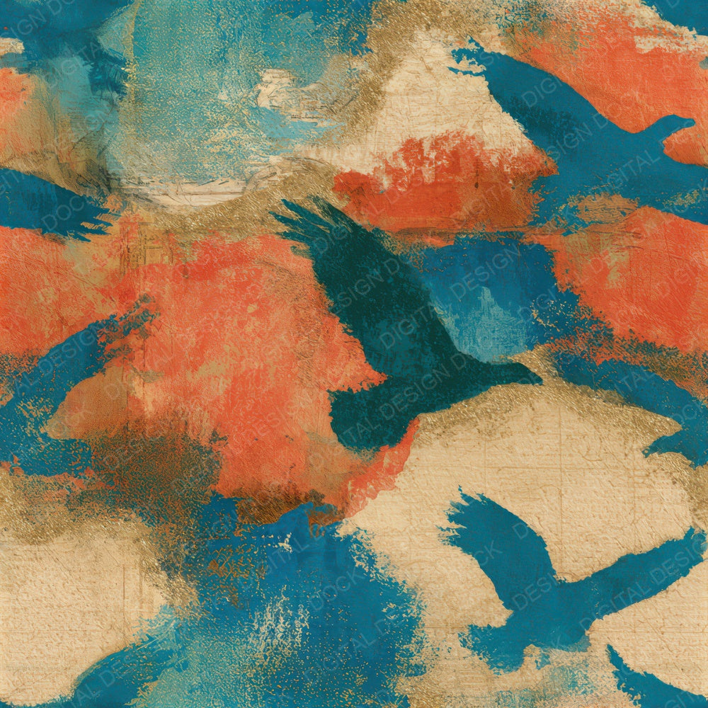 Impressionist Eagle Coral Turquoise Seamless Digital Paper Pack (DDD013952)