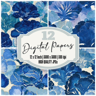 Indian Block Print Maitake Sapphire Seamless Digital Paper Pack (DDD013953)