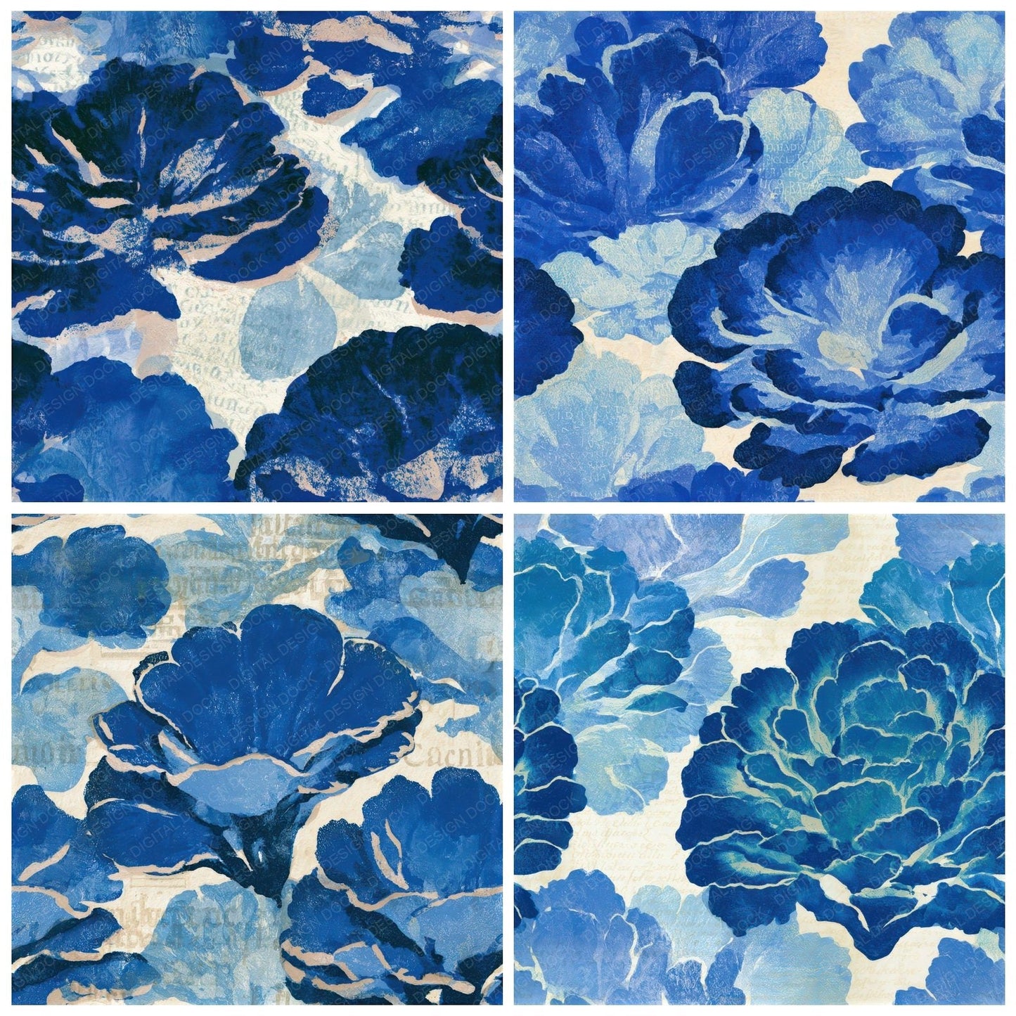 Indian Block Print Maitake Sapphire Seamless Digital Paper Pack (DDD013953)