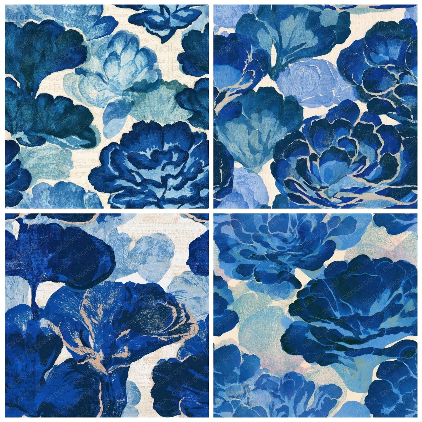 Indian Block Print Maitake Sapphire Seamless Digital Paper Pack (DDD013953)