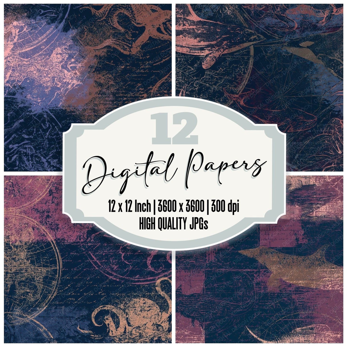 Indian Block Print Sea Maps Wine Navy Digital Paper Pack (DDD013954)