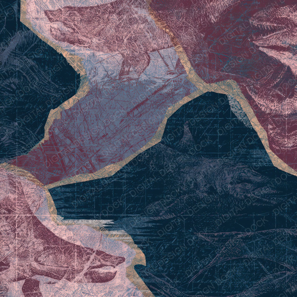 Indian Block Print Sea Maps Wine Navy Digital Paper Pack (DDD013954)