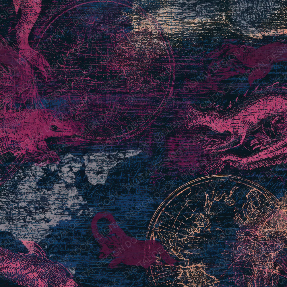 Indian Block Print Sea Maps Wine Navy Digital Paper Pack (DDD013954)