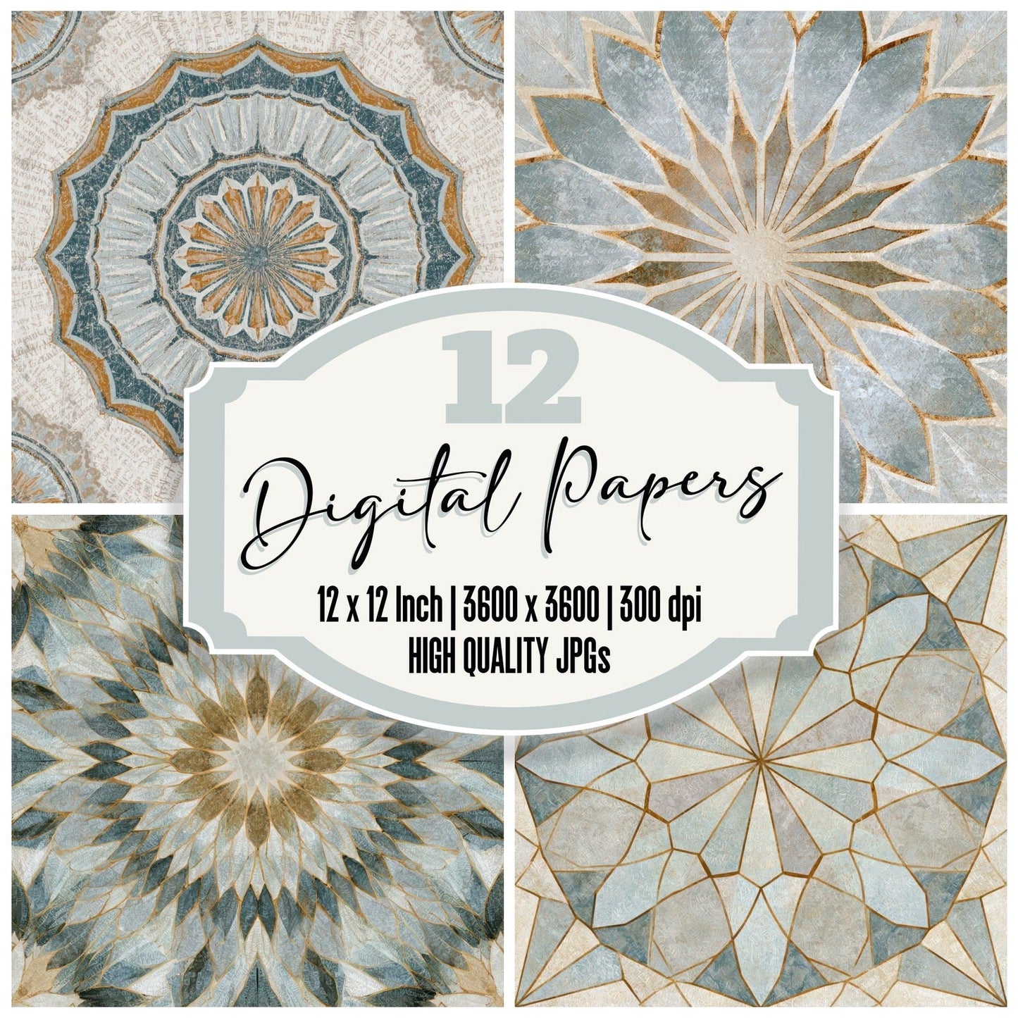 Mandala Neon Signs Bone Grey Digital Paper Pack (DDD013956)