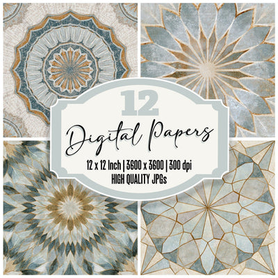 Mandala Neon Signs Bone Grey Digital Paper Pack (DDD013956)