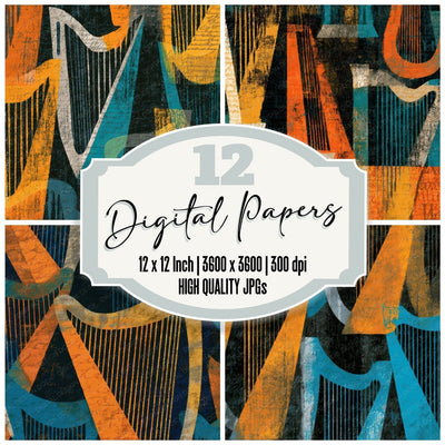 Midcentury Modern Harps Tangerine Turquoise Digital Paper Pack (DDD013957)