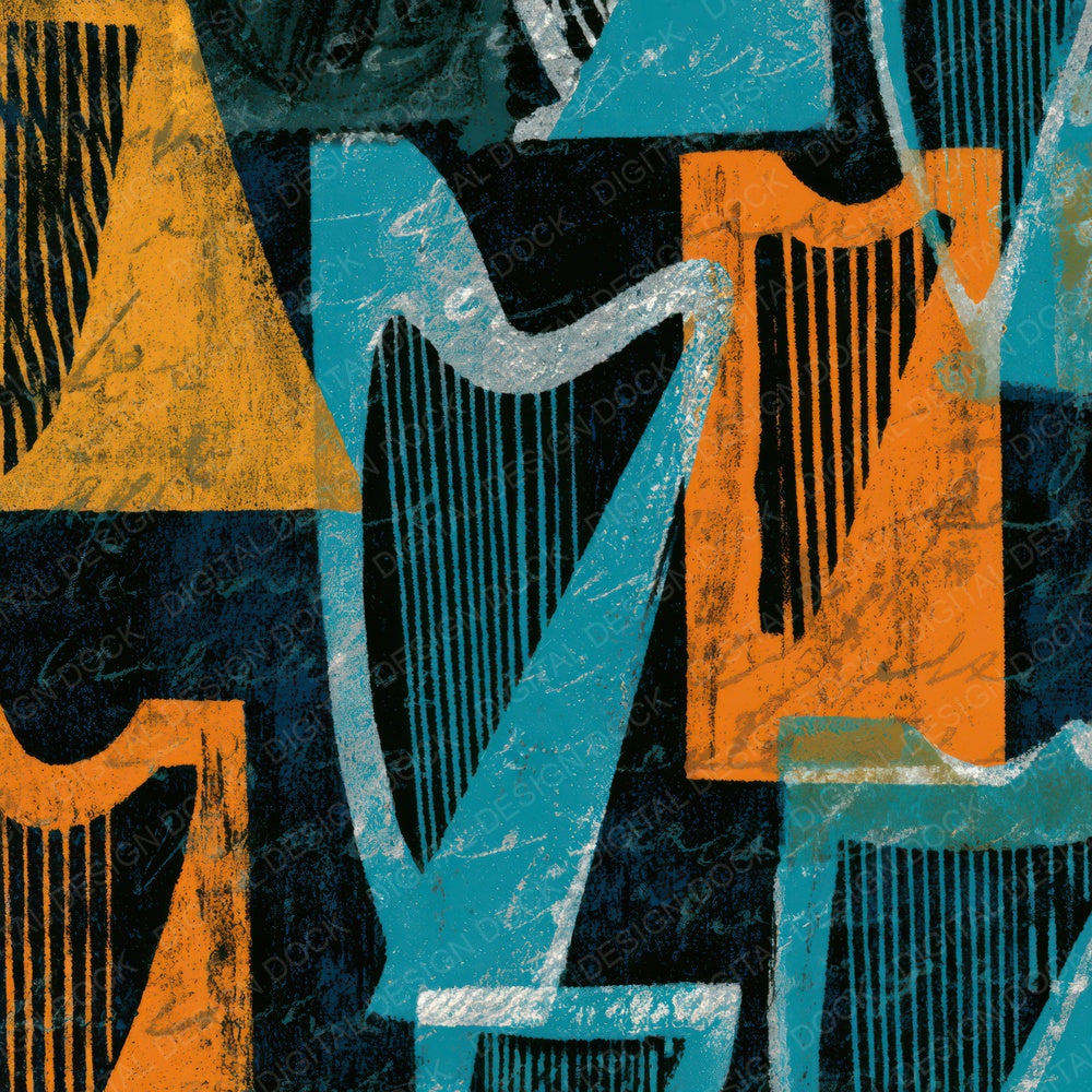 Midcentury Modern Harps Tangerine Turquoise Digital Paper Pack (DDD013957)