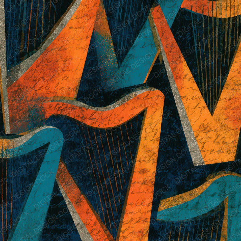 Midcentury Modern Harps Tangerine Turquoise Digital Paper Pack (DDD013957)
