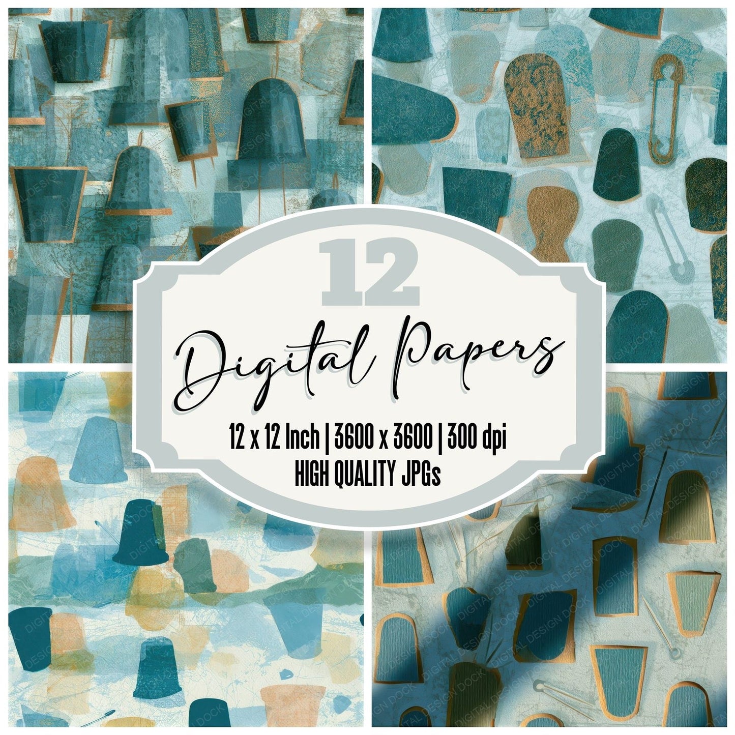Papercut Thimbles Pins Seafoam Seamless Digital Paper Pack (DDD013960)