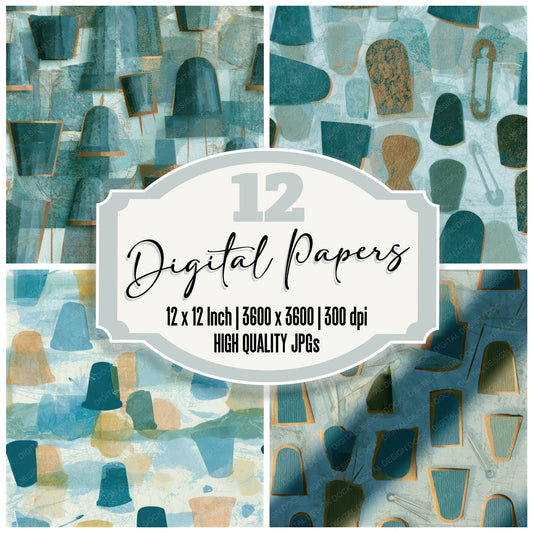 Papercut Thimbles Pins Seafoam Seamless Digital Paper Pack (DDD013960)