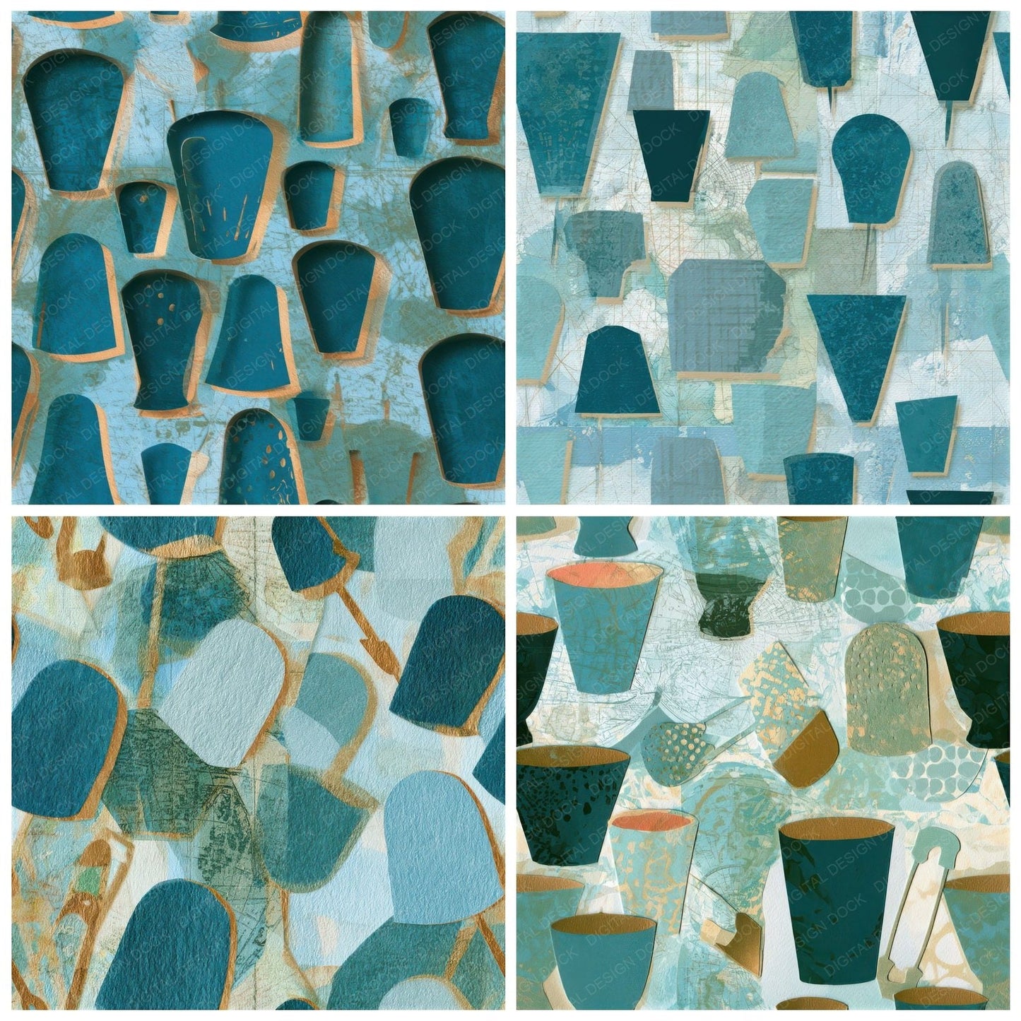 Papercut Thimbles Pins Seafoam Seamless Digital Paper Pack (DDD013960)