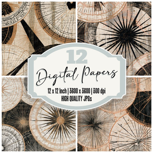 Pyrography Sundials Black Chalk Digital Paper Pack (DDD013962)