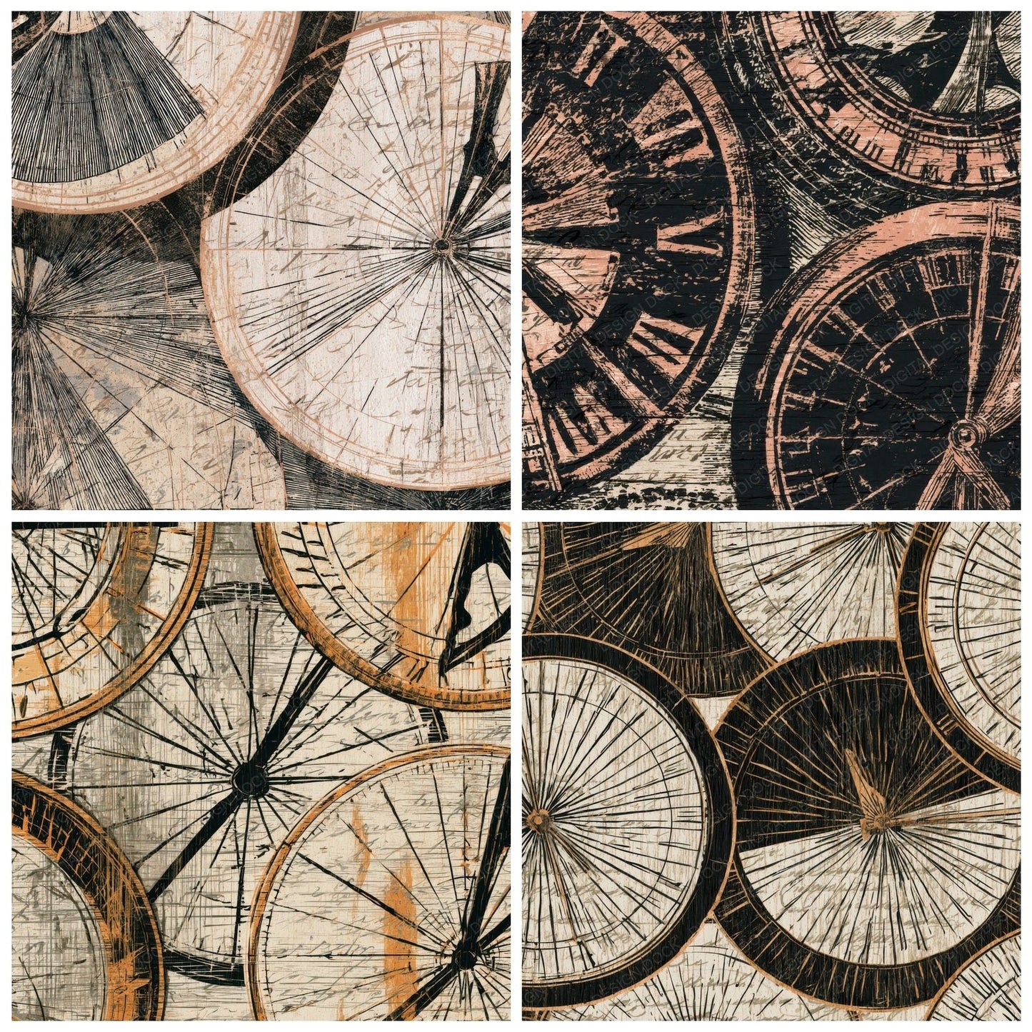 Pyrography Sundials Black Chalk Digital Paper Pack (DDD013962)
