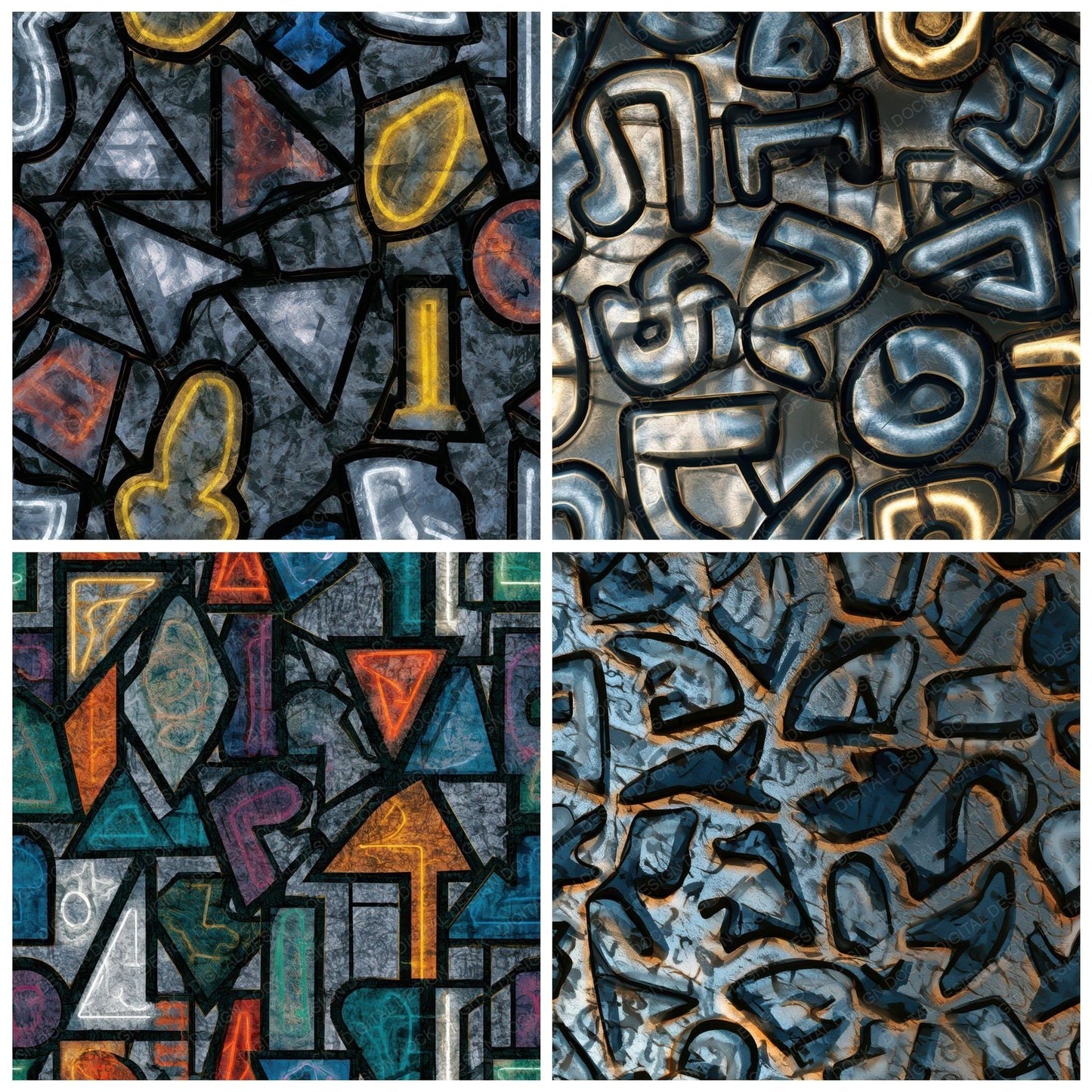 Stained Glass Neon Signs Storm Silver Digital Paper Pack (DDD013964)