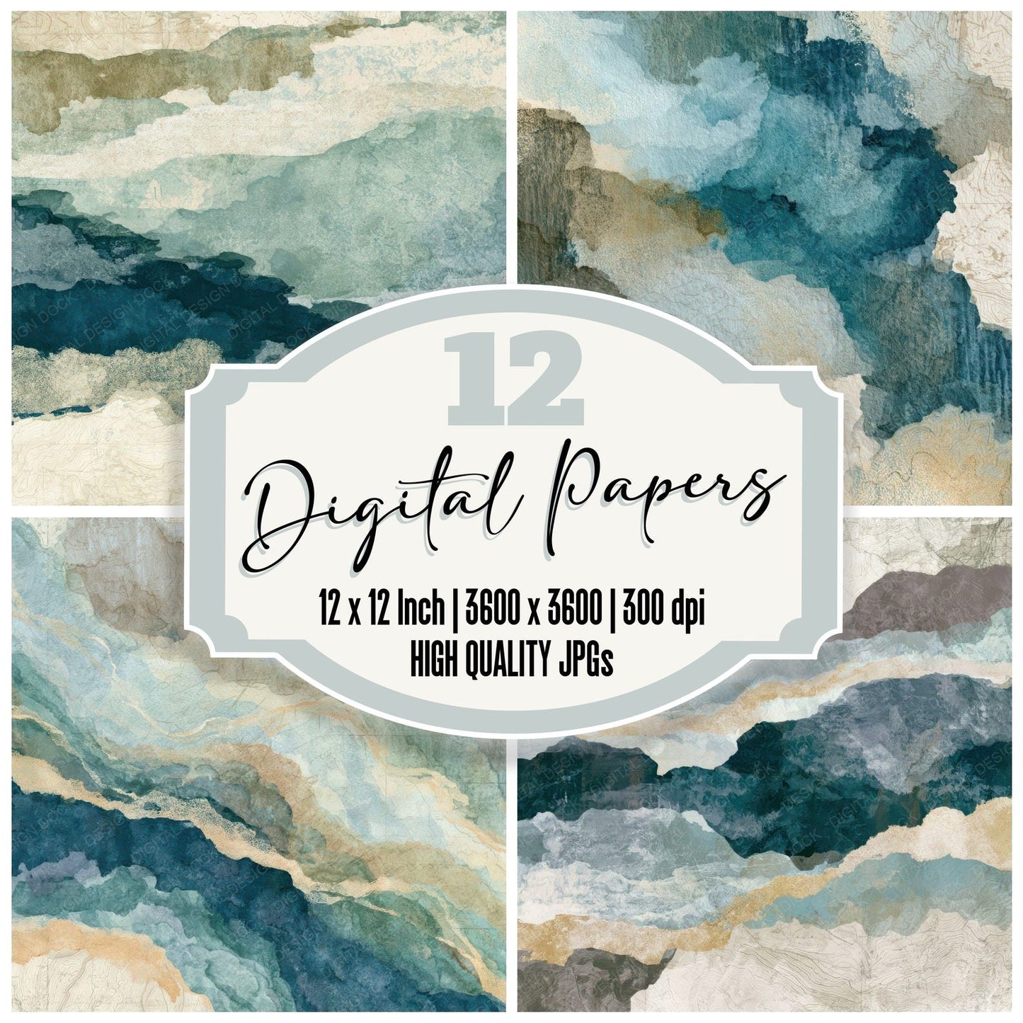 Antique Map Sea Glass Driftwood Tonal Digital Paper Pack (DDD013965)