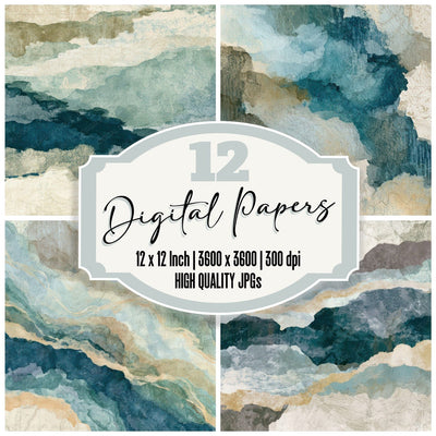 Antique Map Sea Glass Driftwood Tonal Digital Paper Pack (DDD013965)