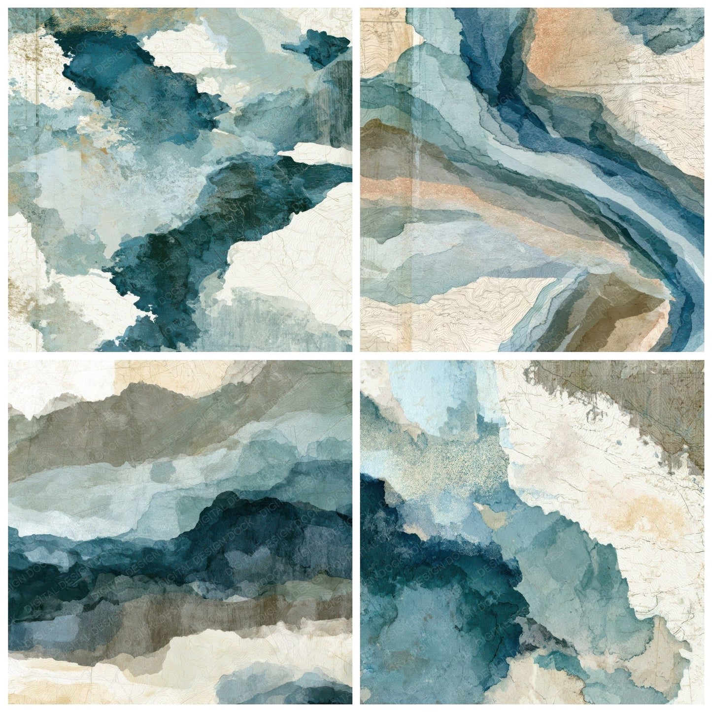 Antique Map Sea Glass Driftwood Tonal Digital Paper Pack (DDD013965)