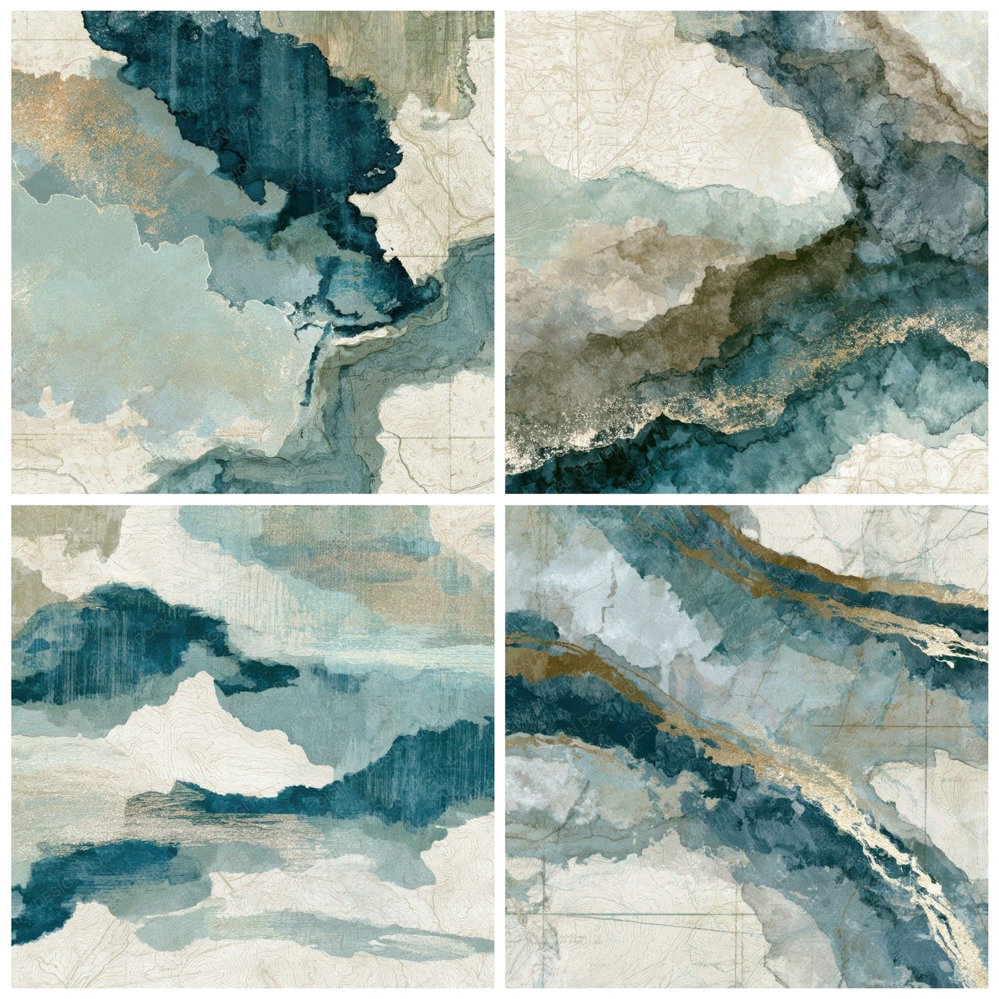Antique Map Sea Glass Driftwood Tonal Digital Paper Pack (DDD013965)