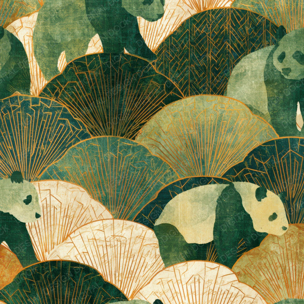 Art Deco Panda Soft Green Butter Digital Paper Pack (DDD013966)