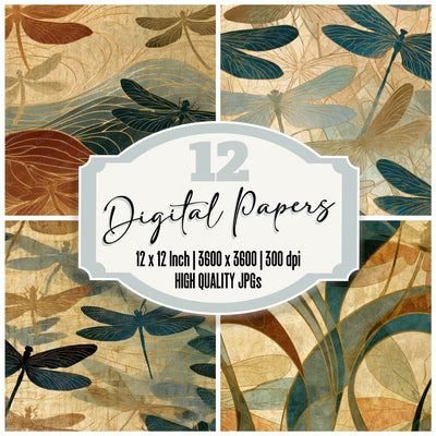 Art Nouveau Mayflies Sepia Beige Digital Paper Pack (DDD013967)