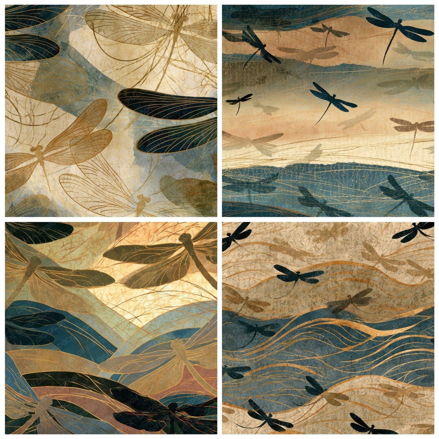 Art Nouveau Mayflies Sepia Beige Digital Paper Pack (DDD013967)