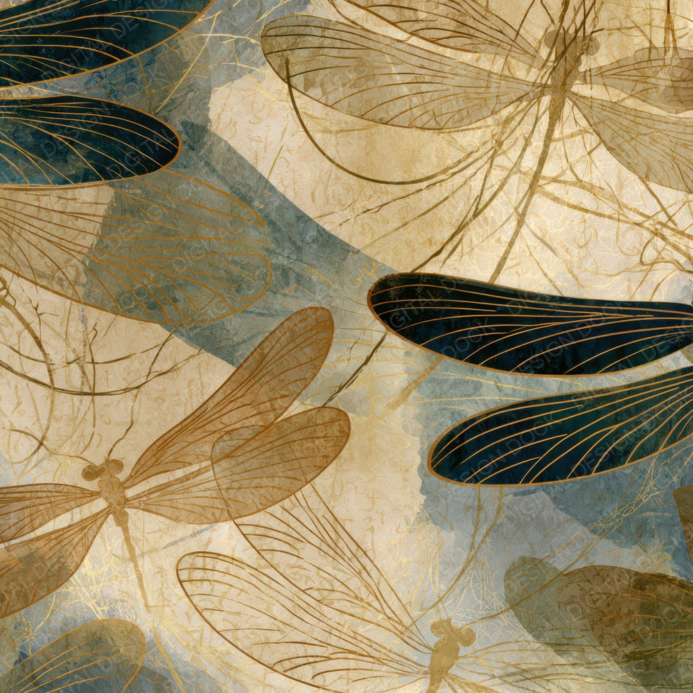 Art Nouveau Mayflies Sepia Beige Digital Paper Pack (DDD013967)