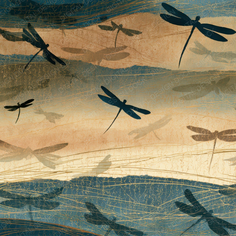 Art Nouveau Mayflies Sepia Beige Digital Paper Pack (DDD013967)