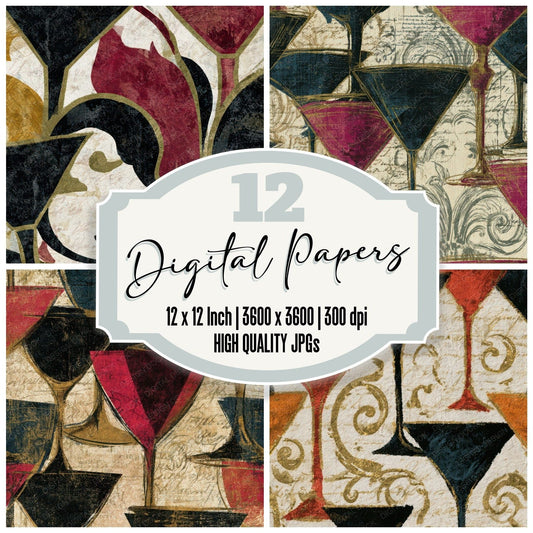 Baroque Neon Martini Oxblood Bone Digital Paper Pack (DDD013969)