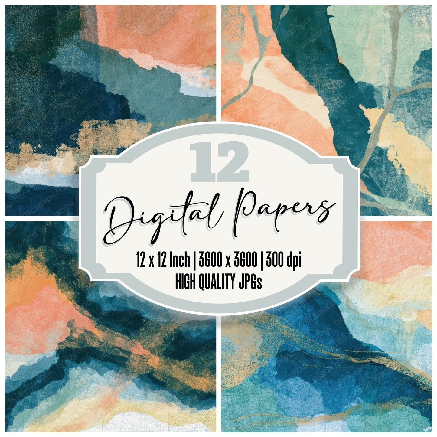 Cyanotype Peach Mint Butter Tonal Digital Paper Pack (DDD013971)
