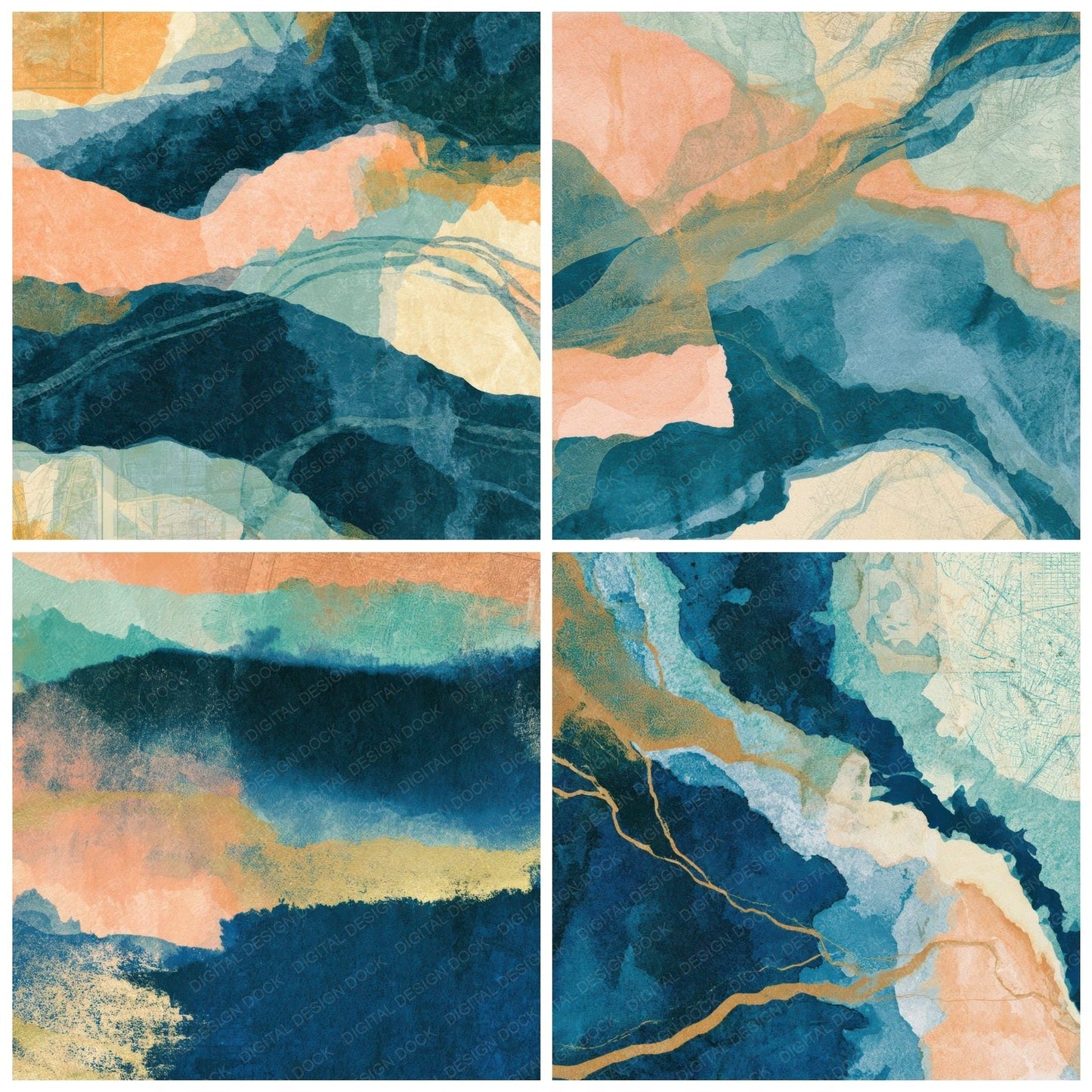 Cyanotype Peach Mint Butter Tonal Digital Paper Pack (DDD013971)